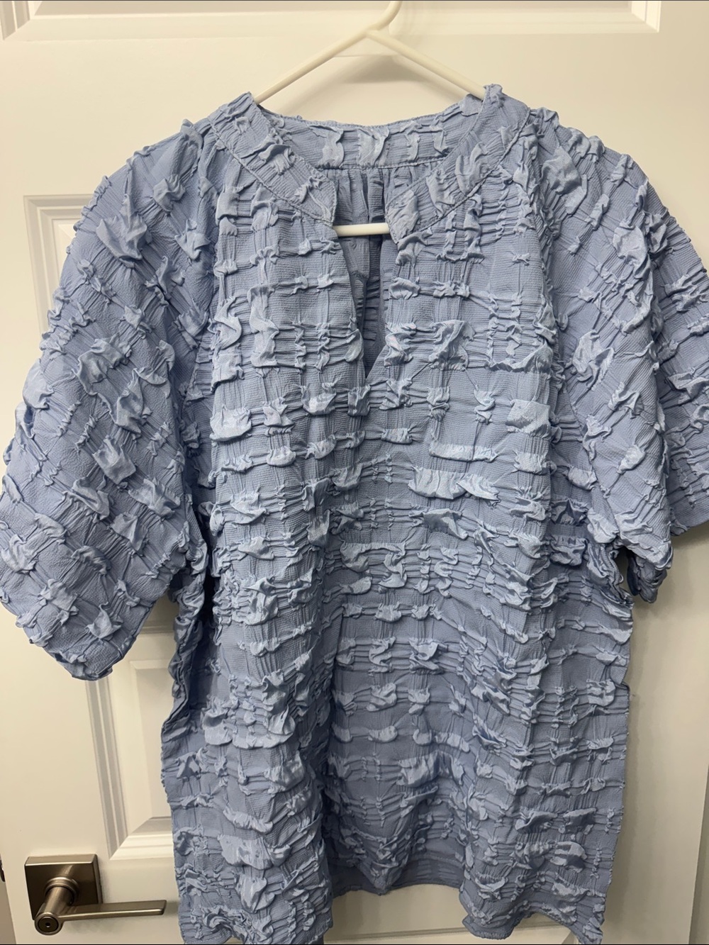 Women’s Light Blue Short-Sleeve Textured Shirt
